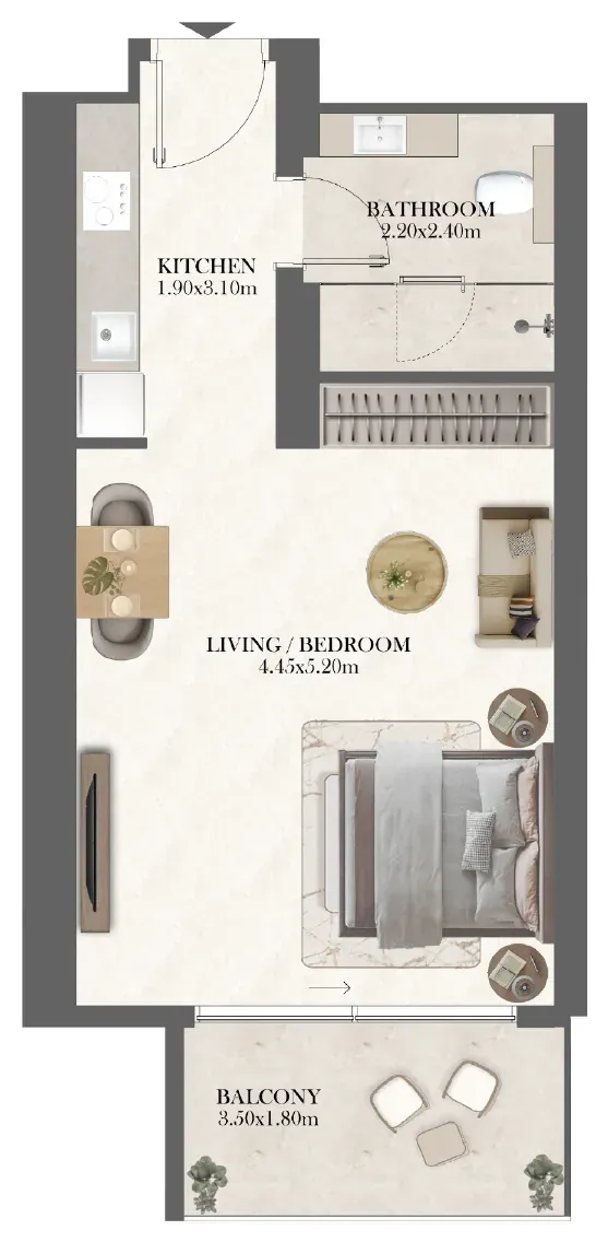 Floor plan, studio type ST-1